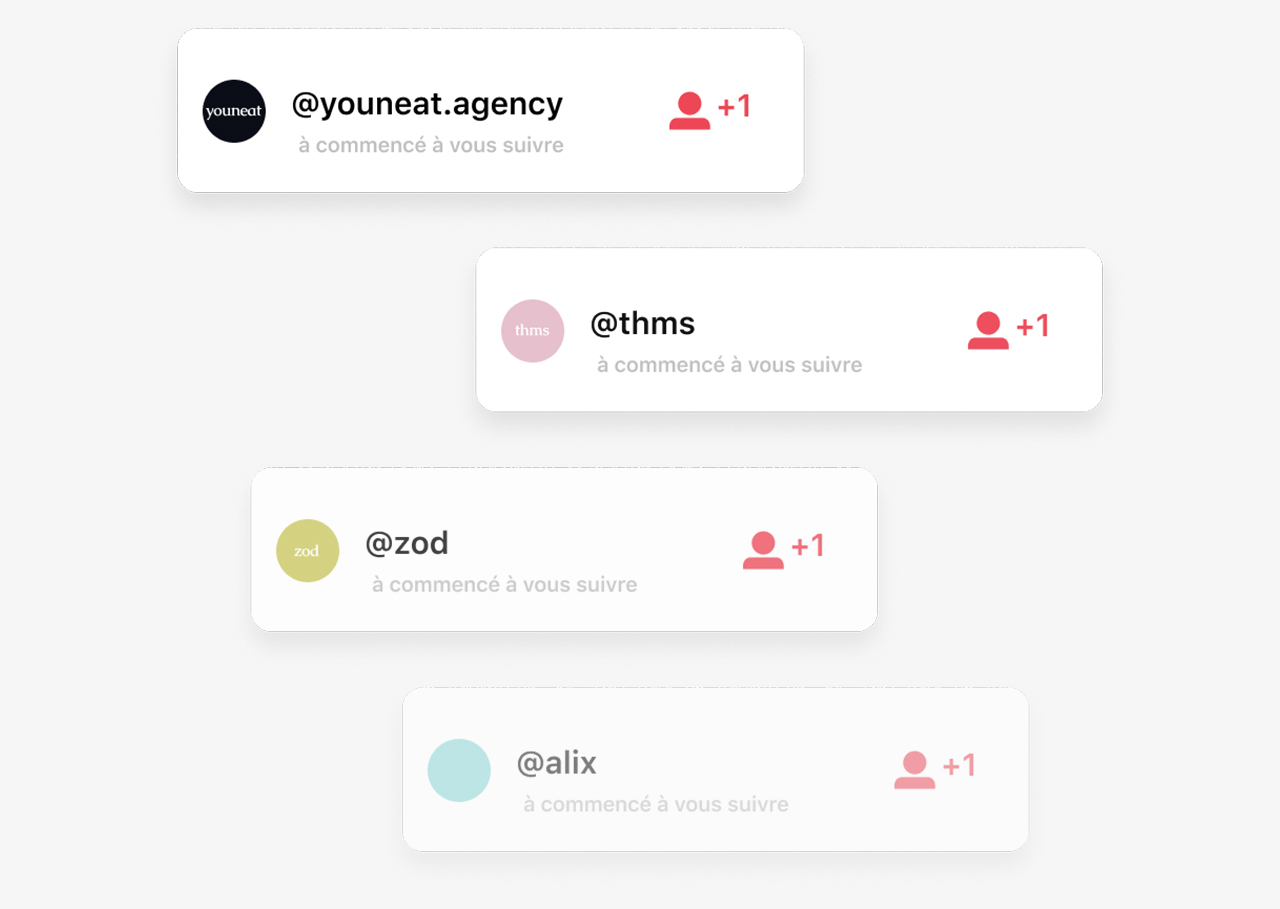 notification de followers qui commencent à nous suivre sur les reseaux sociaux